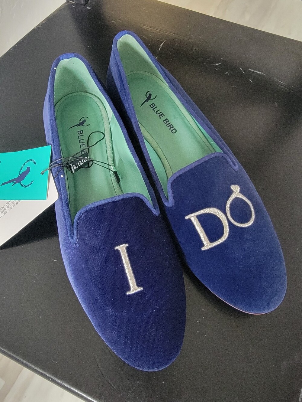 Blue Bird Velvet I Do Bridal Love Slip On Loafers 9 Embroidered